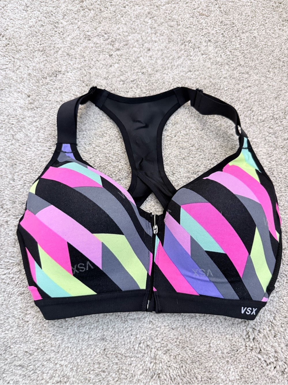 VSX Multicolor Front-Zip Sports Bra - Pink, Lime, Aqua, Purple, Black